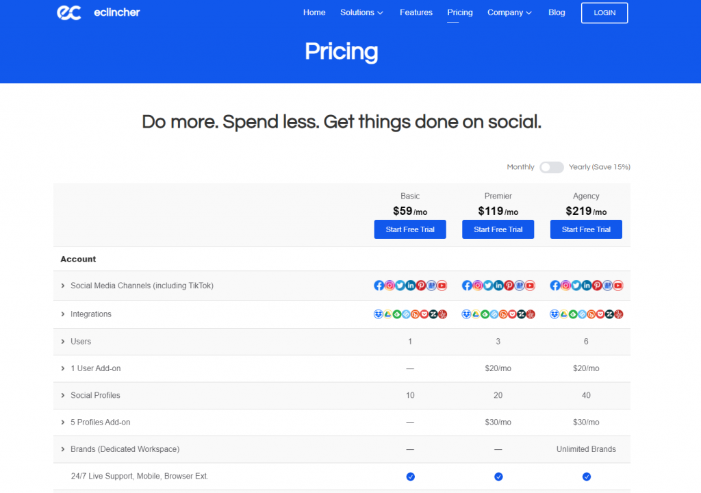 eClincher pricing screenshot