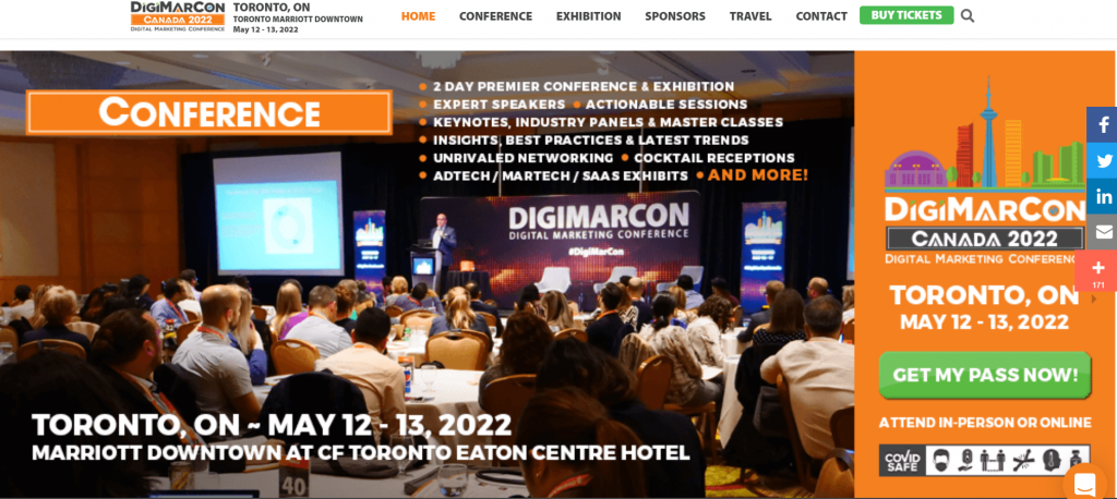 DigiMarCon Canada conference homepage screenshot