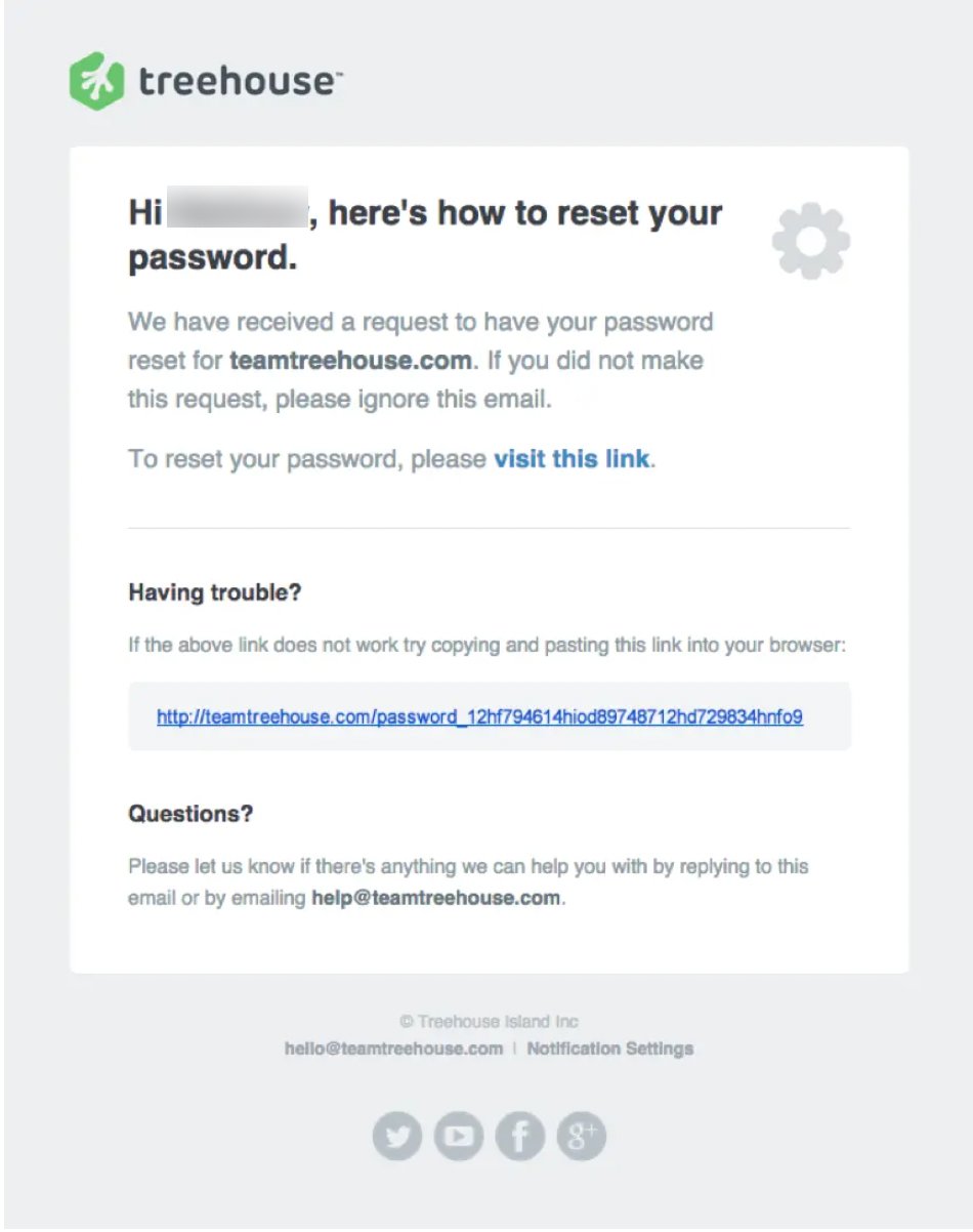 Treehouse password reset email example
