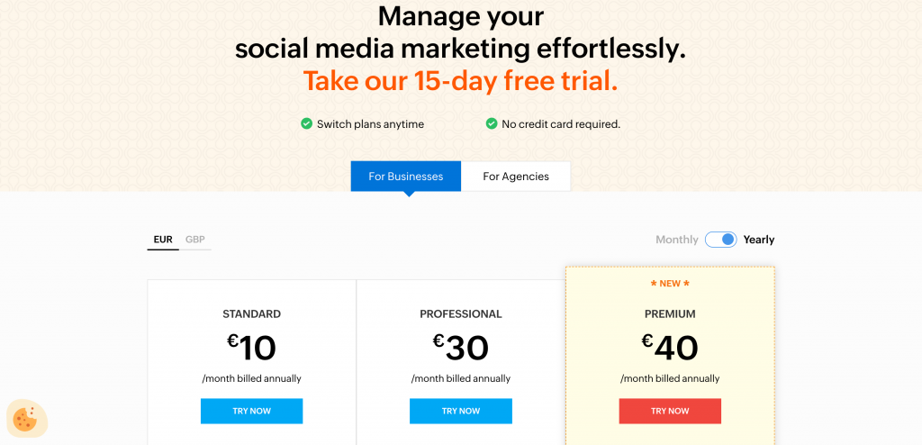 Zoho Social pricing screenshot