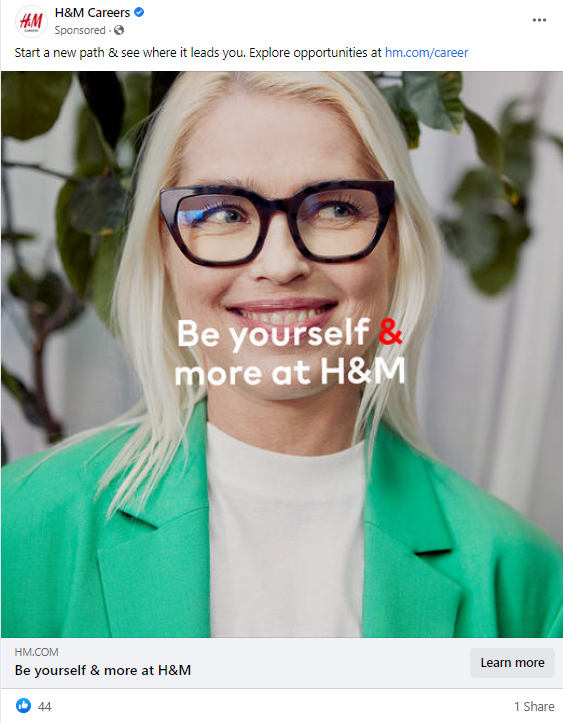 H&M Careers Facebook ad example