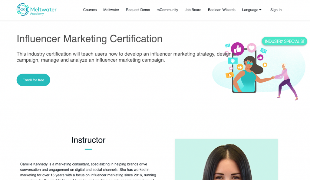 Influencer marketing certification course by Meltwater