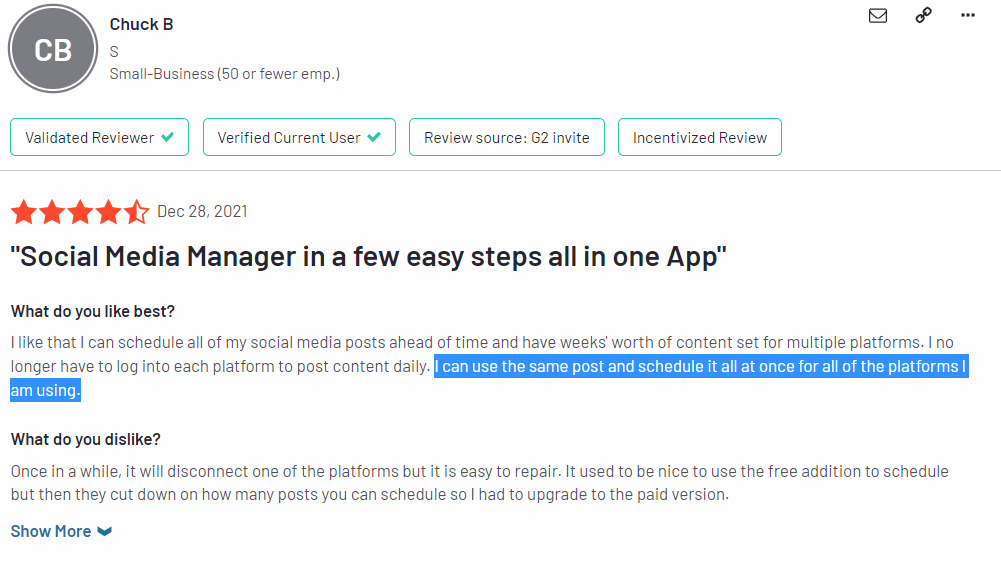 Hootsuite scheduling feature review G2