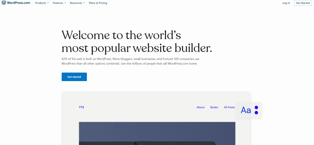 WordPress updated homepage screenshot