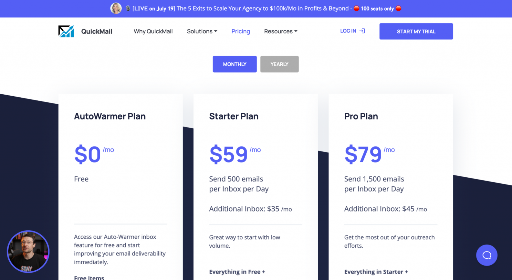 Quickmail.io pricing page screenshot