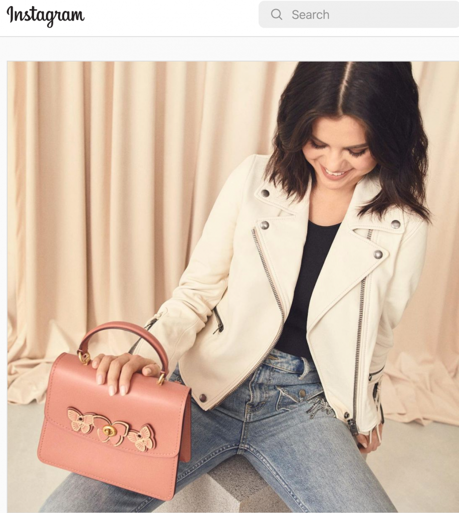 Example of social media sponsored content with Selena Gomez posing while wearing clothes from Coach.