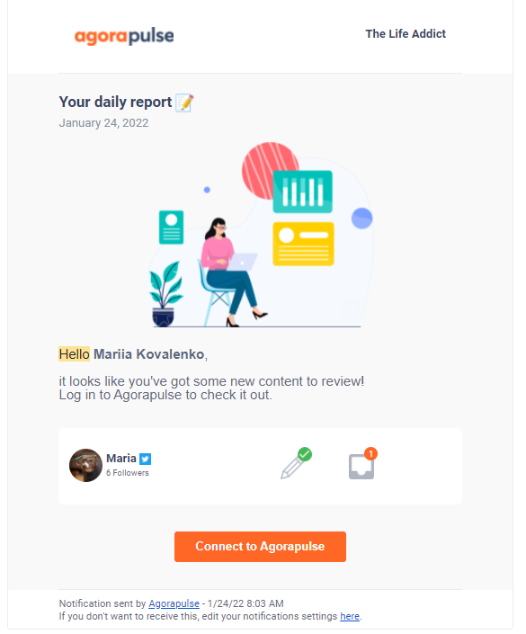 AgoraPulse notification email example