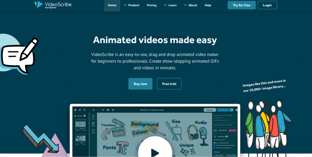 VideoScribe homepage screenshot