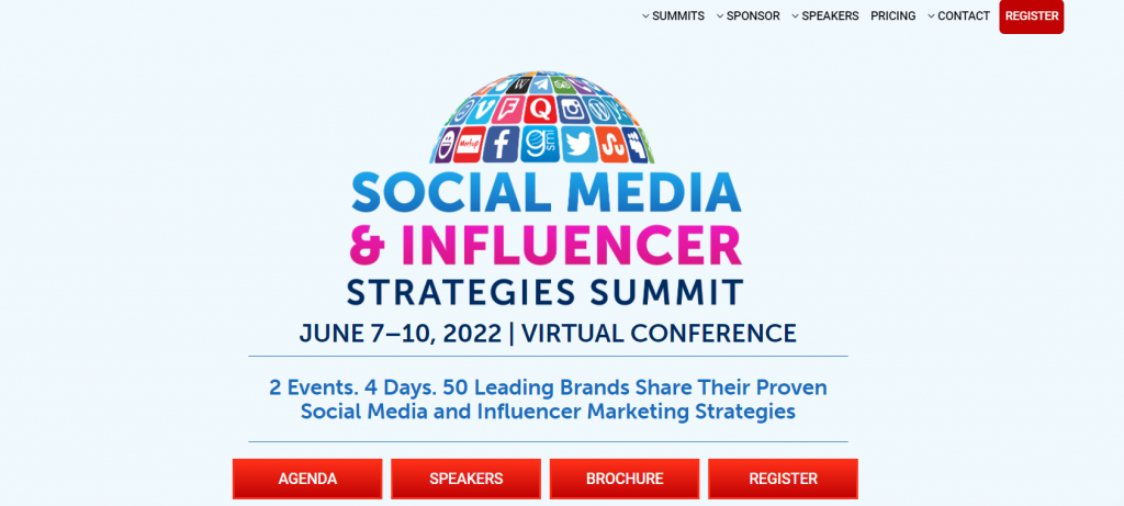 Social Media & Influencer Strategies Summit conference homepage screenshot