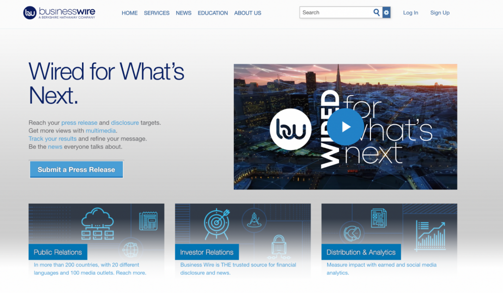 BusinessWire homepage screenshot