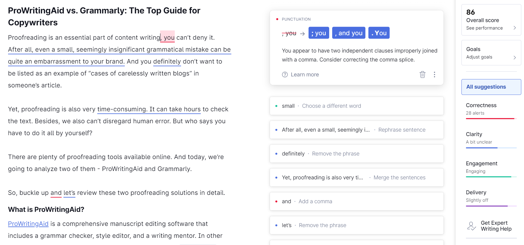 ProWritingAid vs Grammarly: The Top Guide for Copywriters