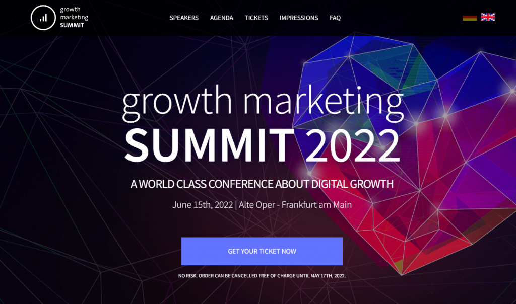 Growth Marketing Summit 2022 conference homepage screenshot
