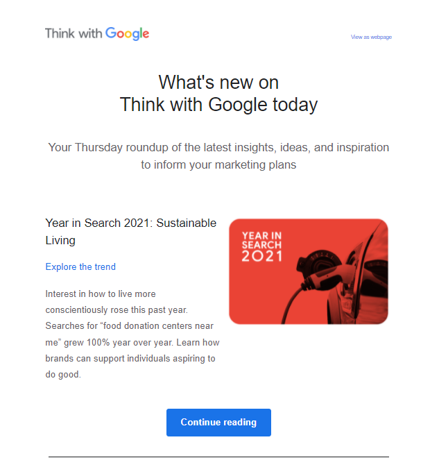 Think with Google newsletter in support of important cause example
