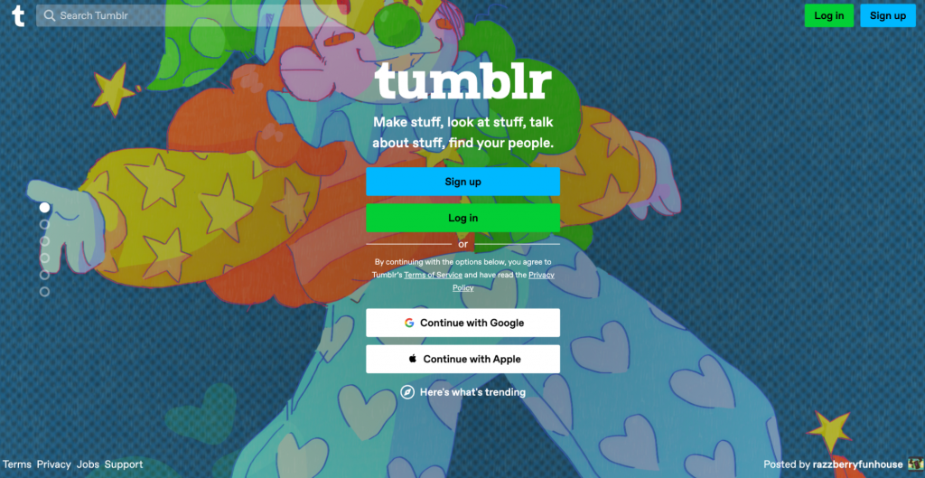 Tumblr homepage screenshot