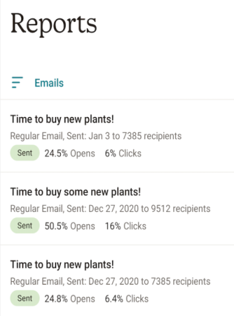 Mailchimp analytics feature screenshot