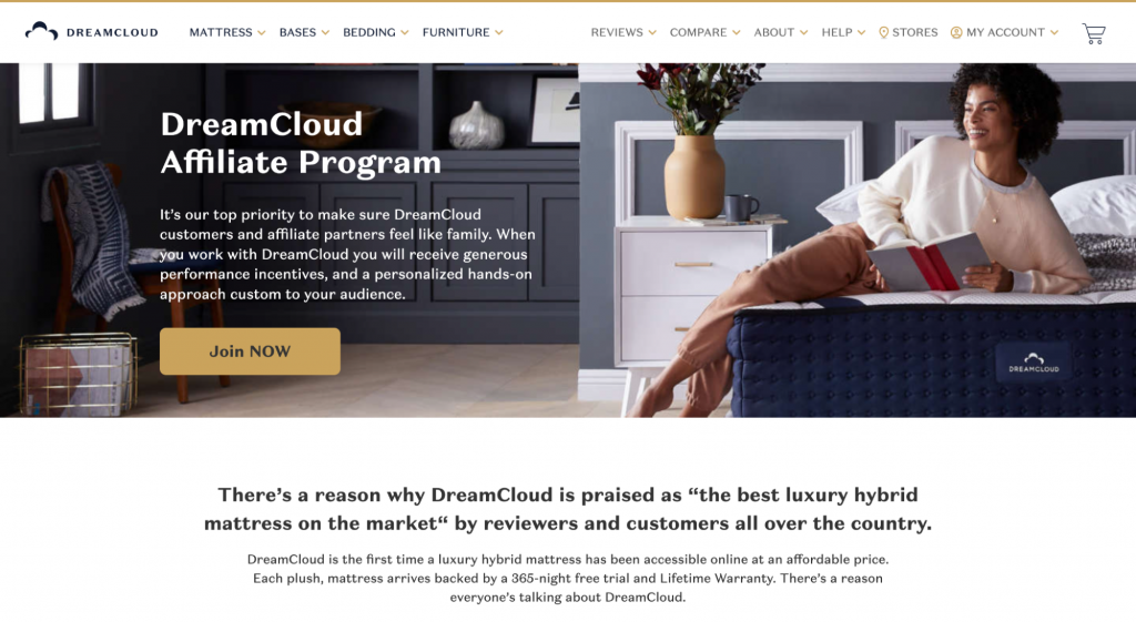 Dreamcloud high-ticket affiliate marketing program example