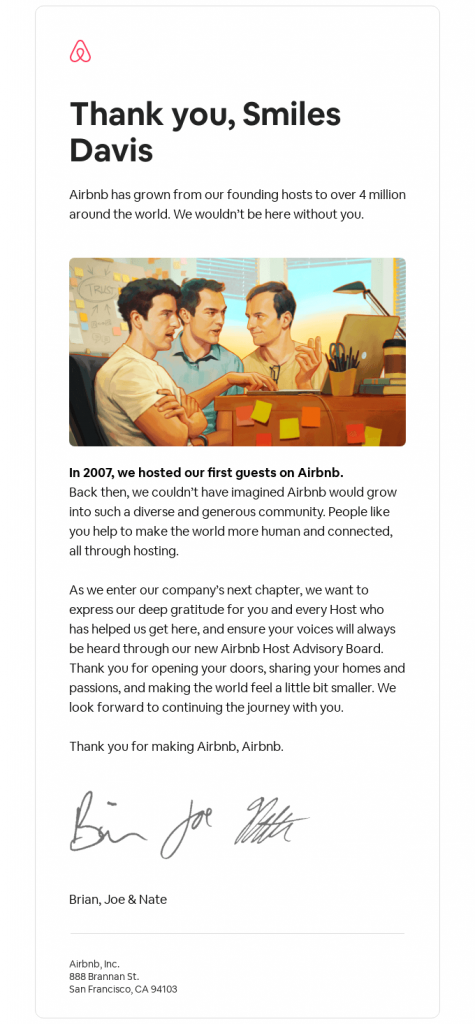Airbnb thank you email example