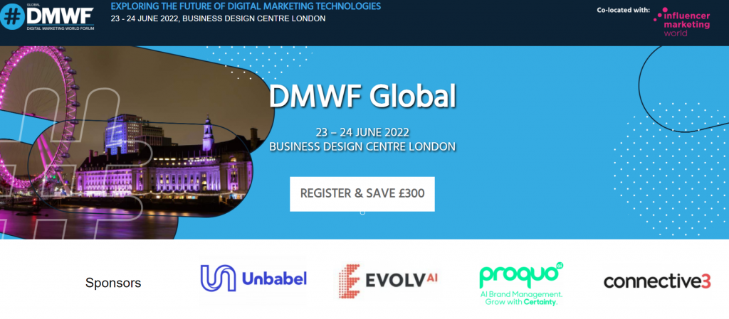 Digital Marketing World Forum conference homepage screenshot