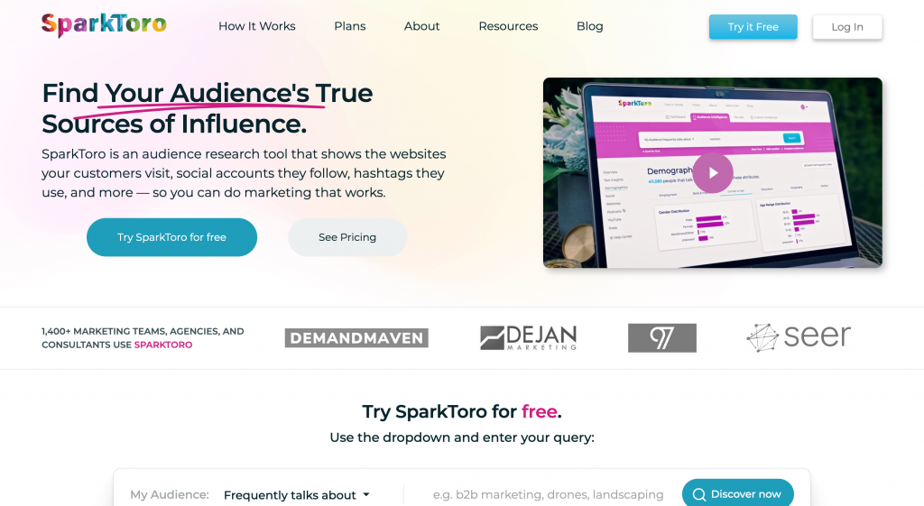 SparkToro homepage screenshot