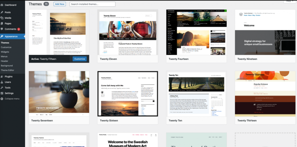 WordPress Theme system feature screenshot