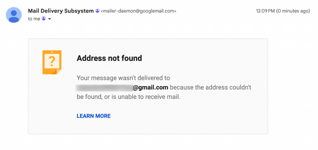 Example of an email bounce