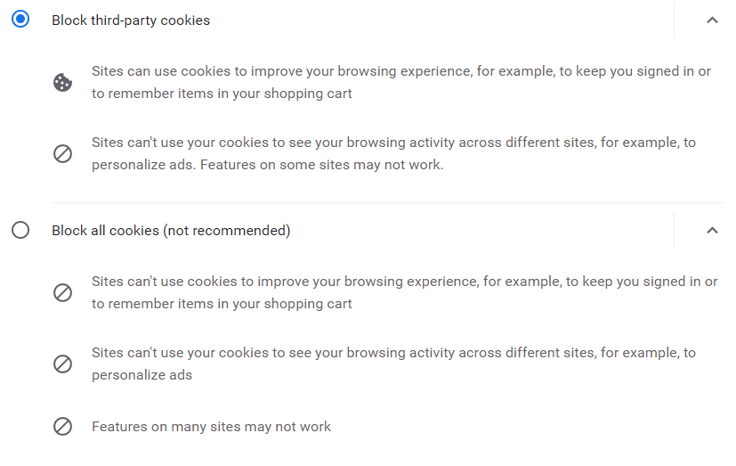Google Chrome privacy and security cookies