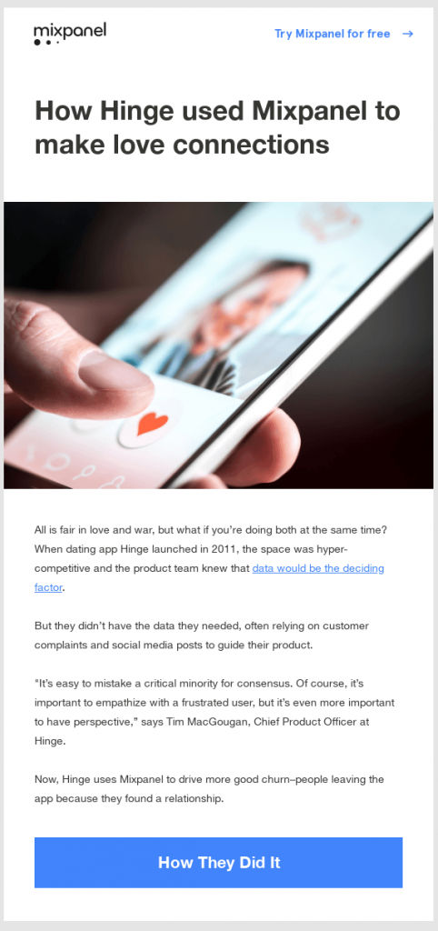 Mixpanel content promotion via email example