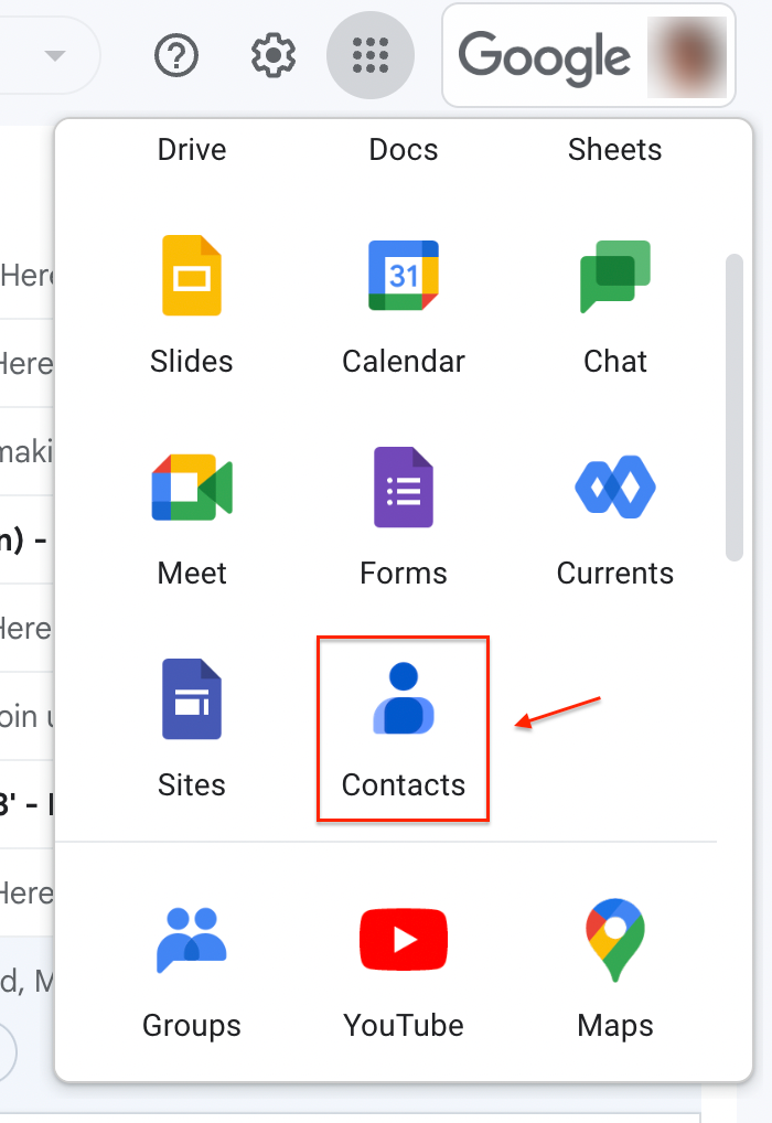 Selecting contacts through Google Apps