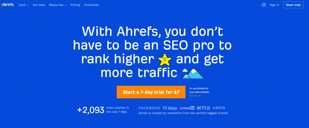 Ahrefs homepage screenshot