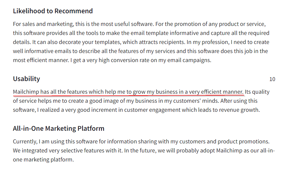 Mailchimp features advantage TrustRadius review