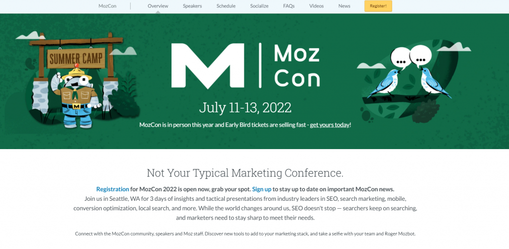 MozCon conference homepage screenshot