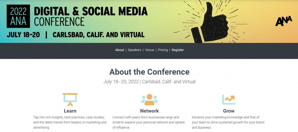 Digital & Social Media Conference homepage screenshot