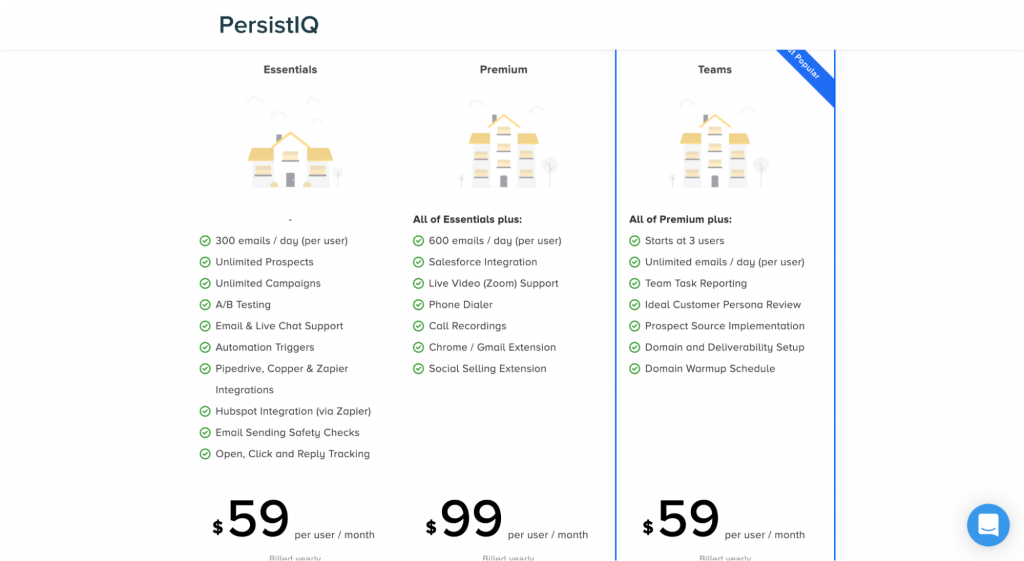 PersistIQ pricing page screenshot