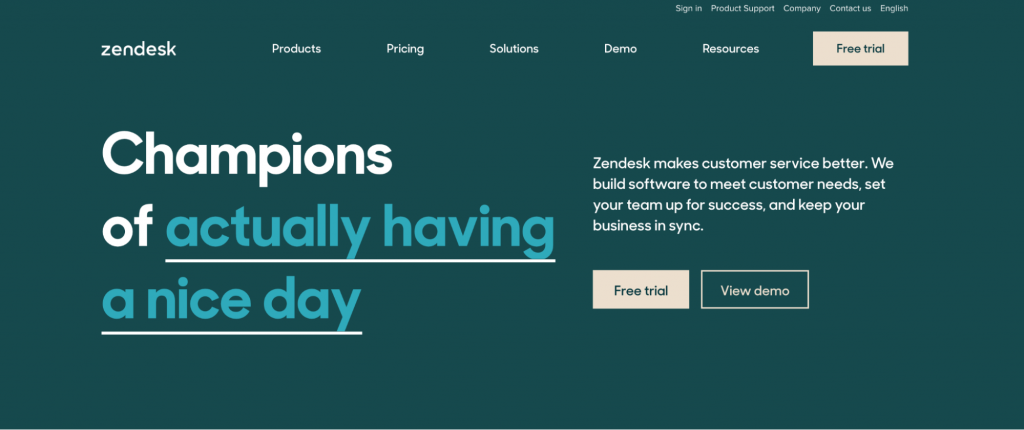 Zendesk homepage screenshot
