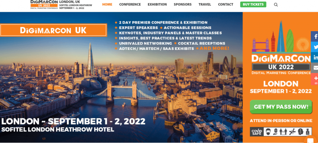 DigiMarCon UK conference homepage screenshot