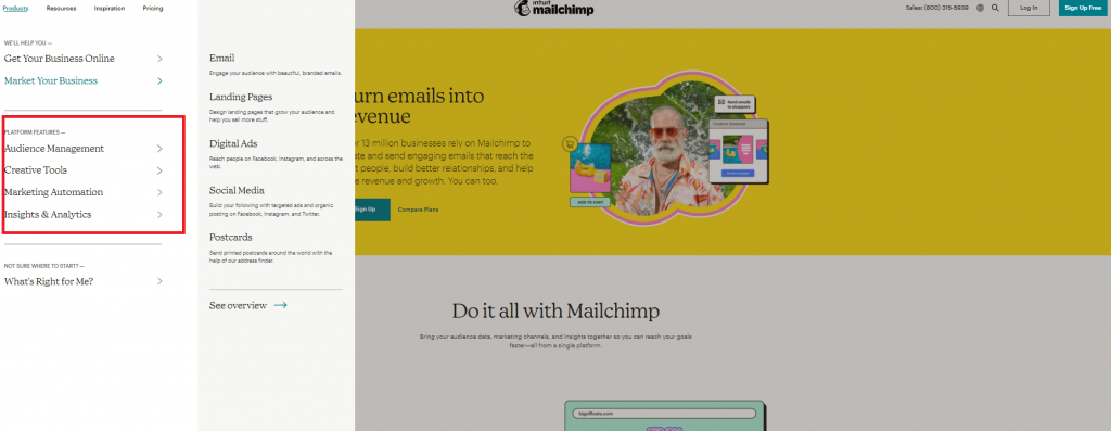 Mailchimp features screenshot