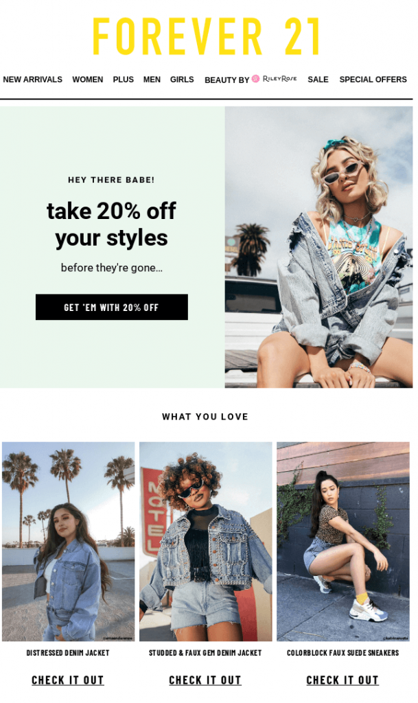 Forever21 personalized product offers email example