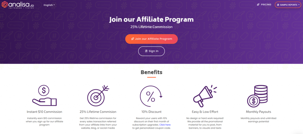 Analisa.io affiliate program example