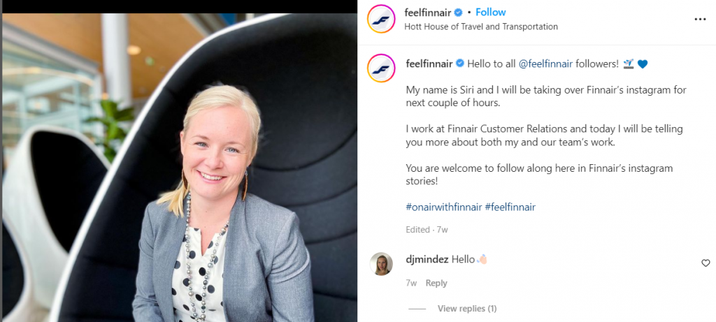 Finnair influencer marketing social media takeover example