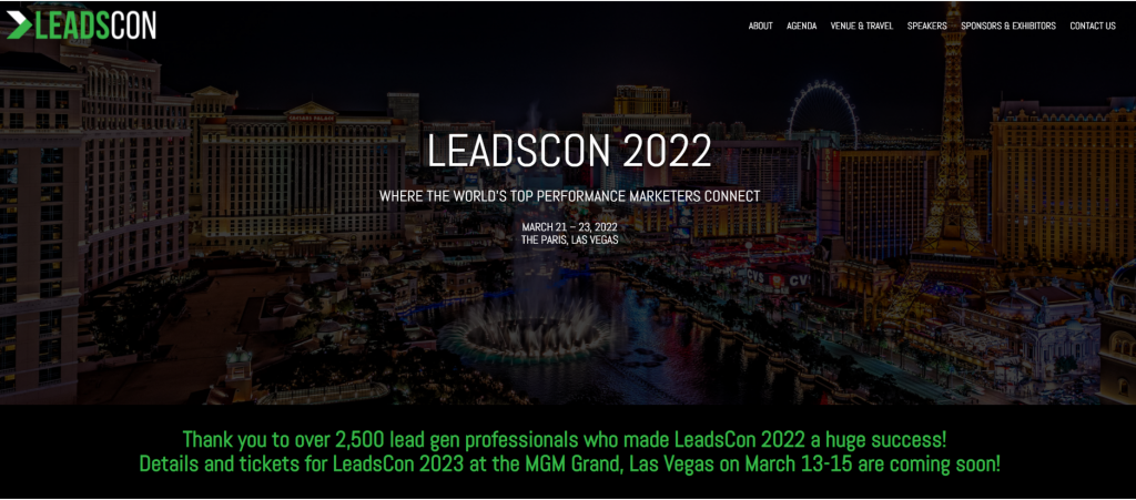 LeadsCon conference homepage screenshot