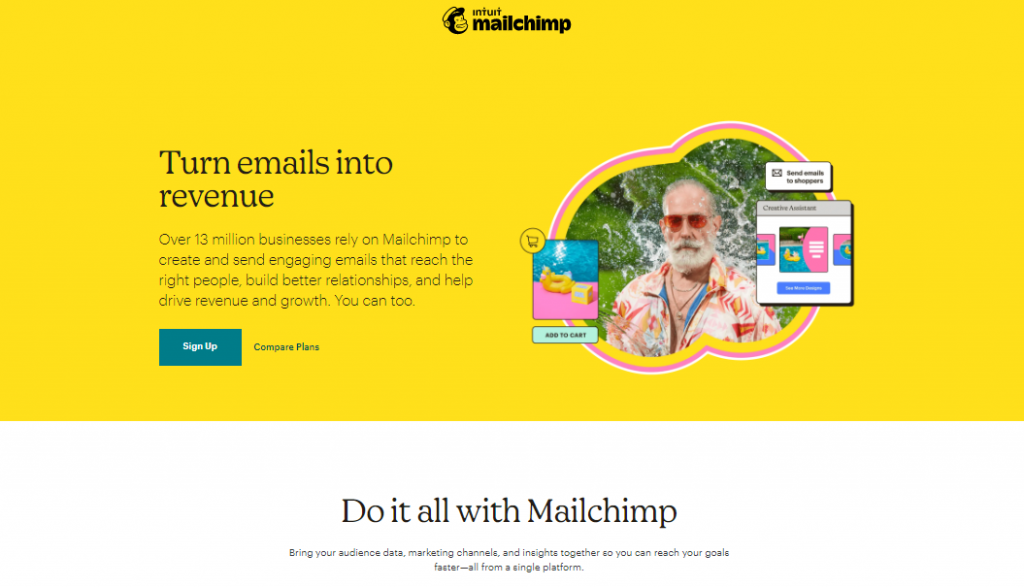 Mailchimp homepage screenshot