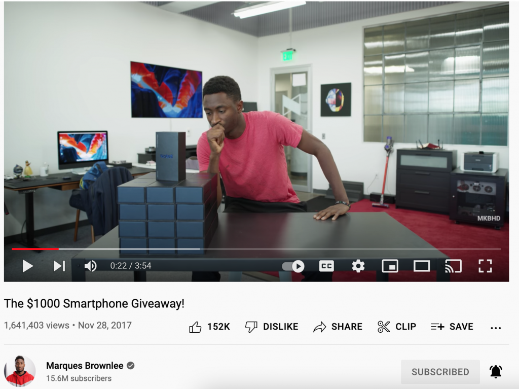 Marques Brownlee YouTube giveaway example
