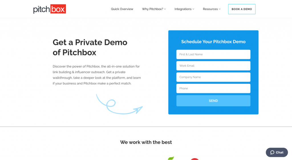 Pitchbox pricing page screenshot