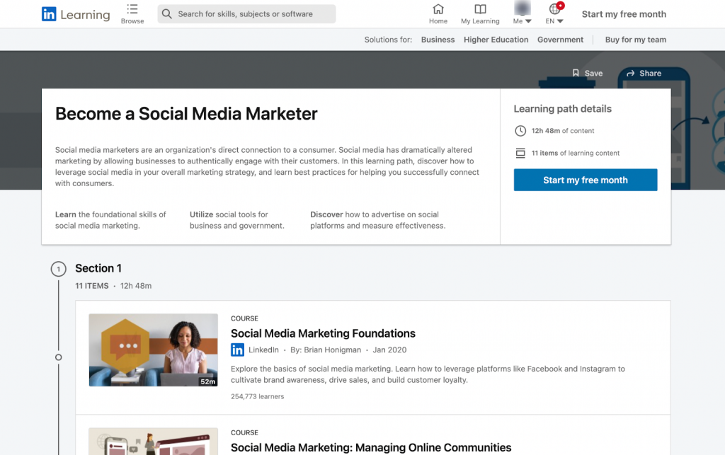 Become a social media manager course by LinkedIn