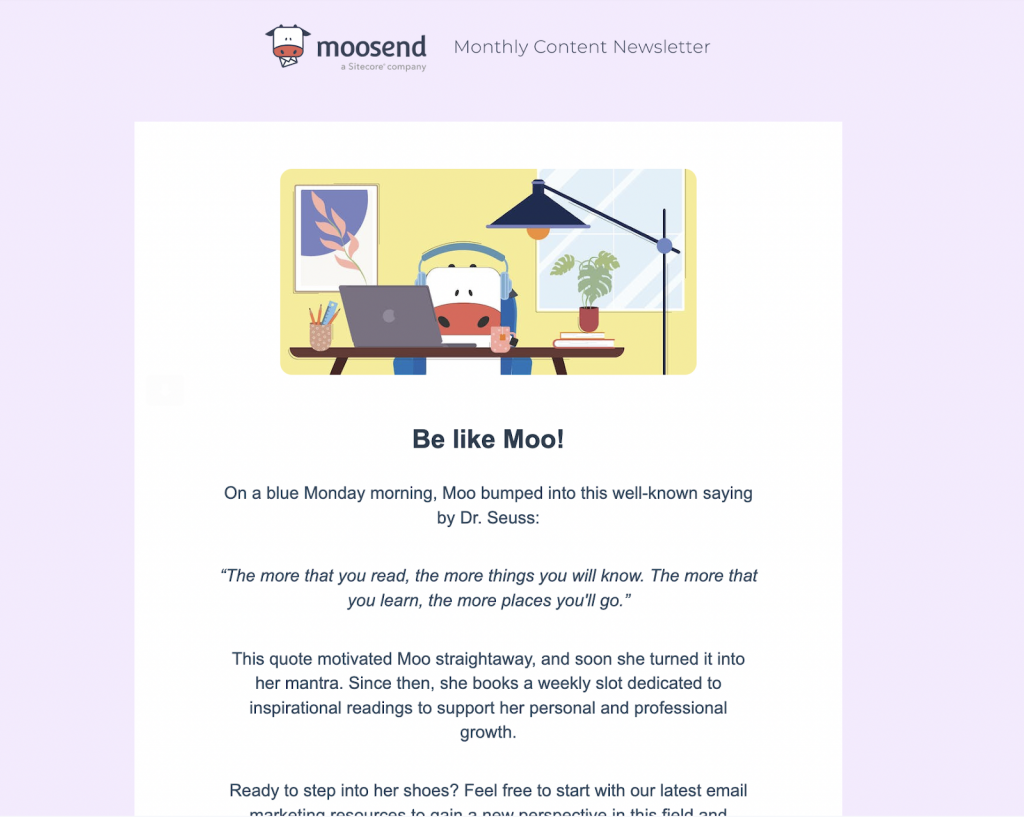 Example of email copywriting from Moosend