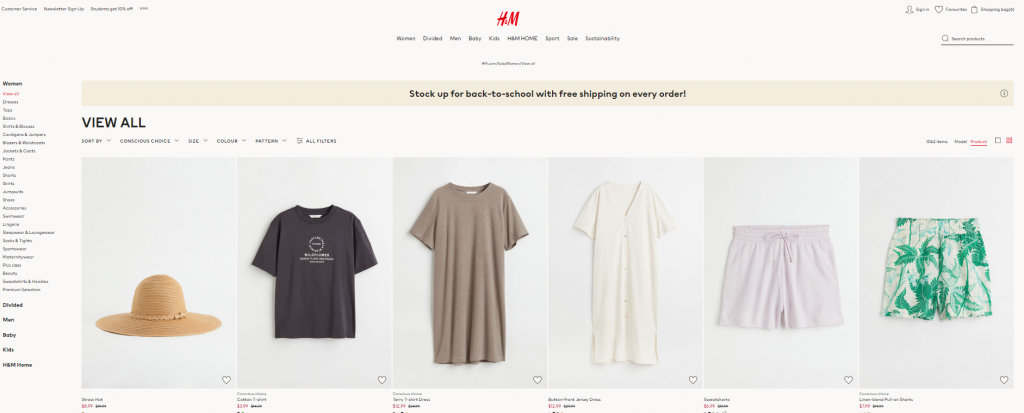 H&M product reduction example