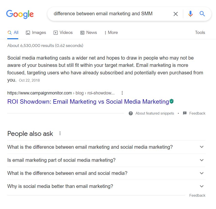 Informational search intent example from Google