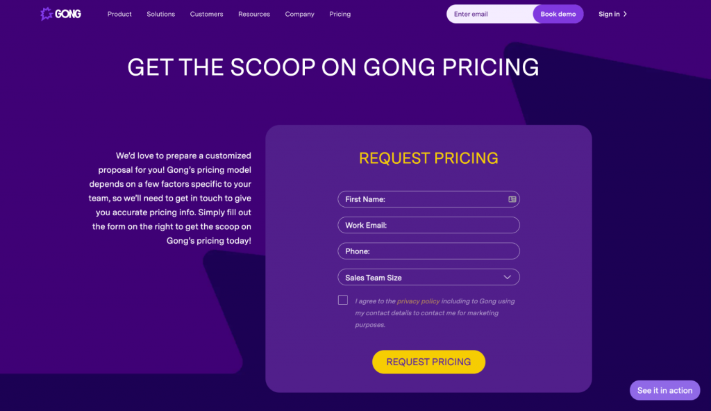 Gong pricing screenshot