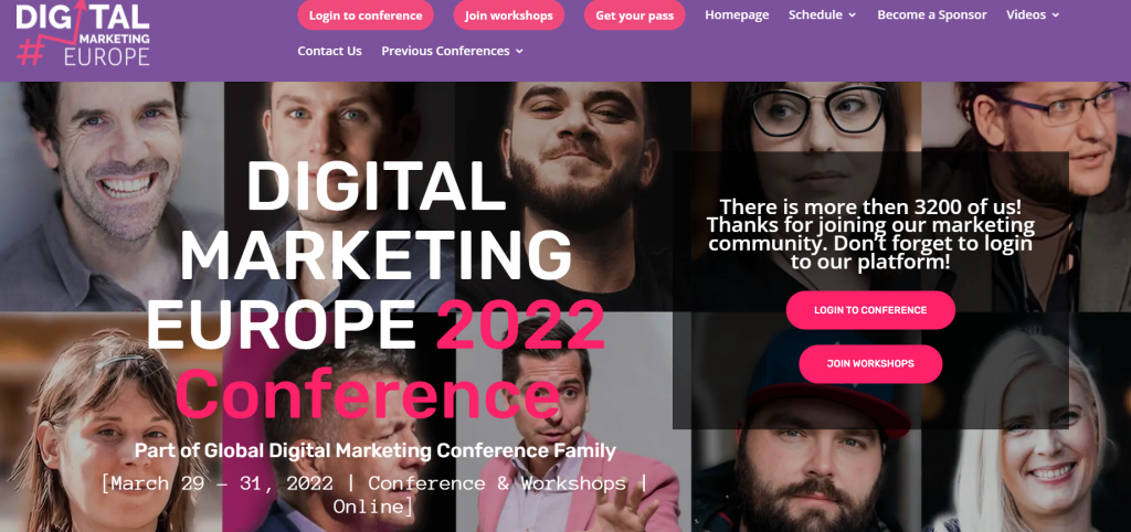Digital Marketing Europe Conference homepage screenshot