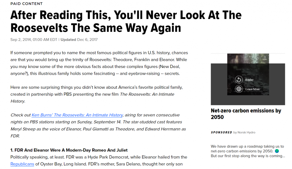 HuffPost sponsored article example